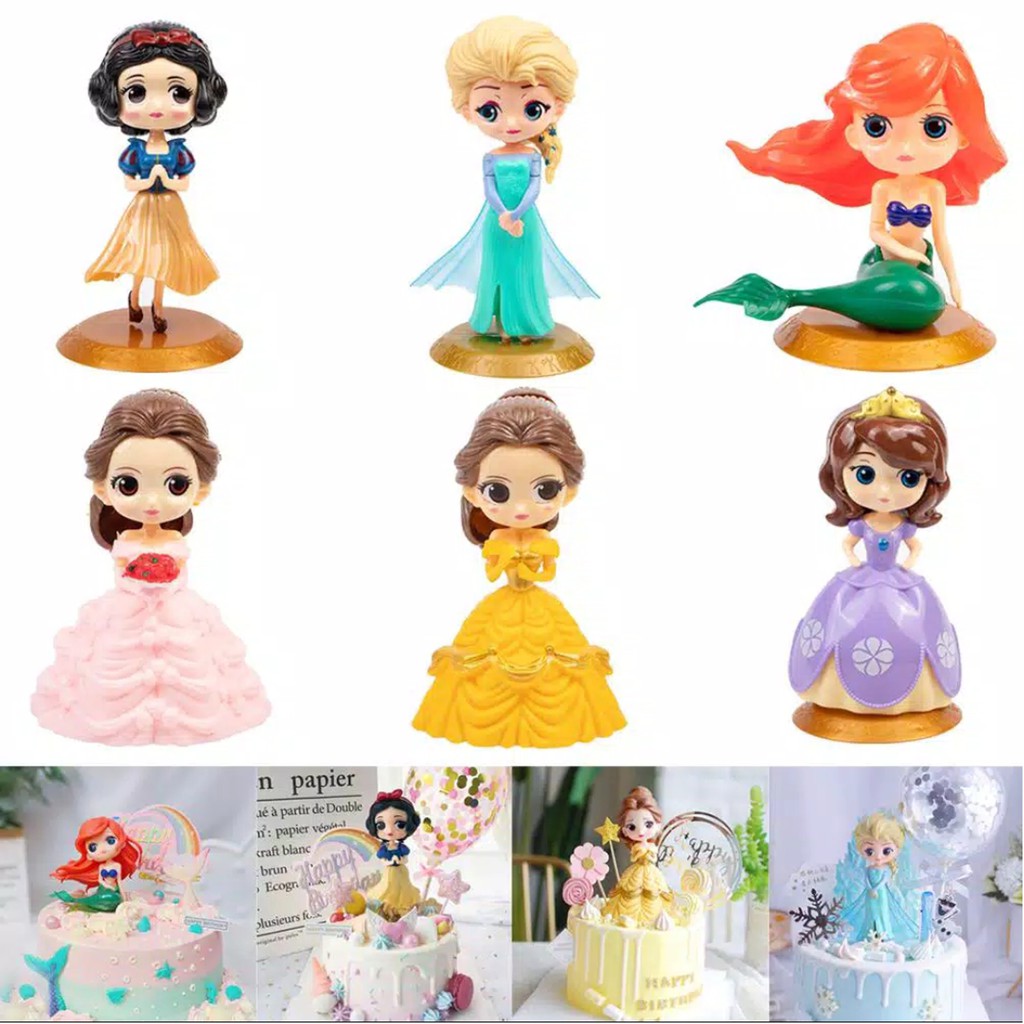 Ornamen Figure Princess + Alas untuk Topper Tart / Belle , Sophia, Snow White, Elsa Frozen
