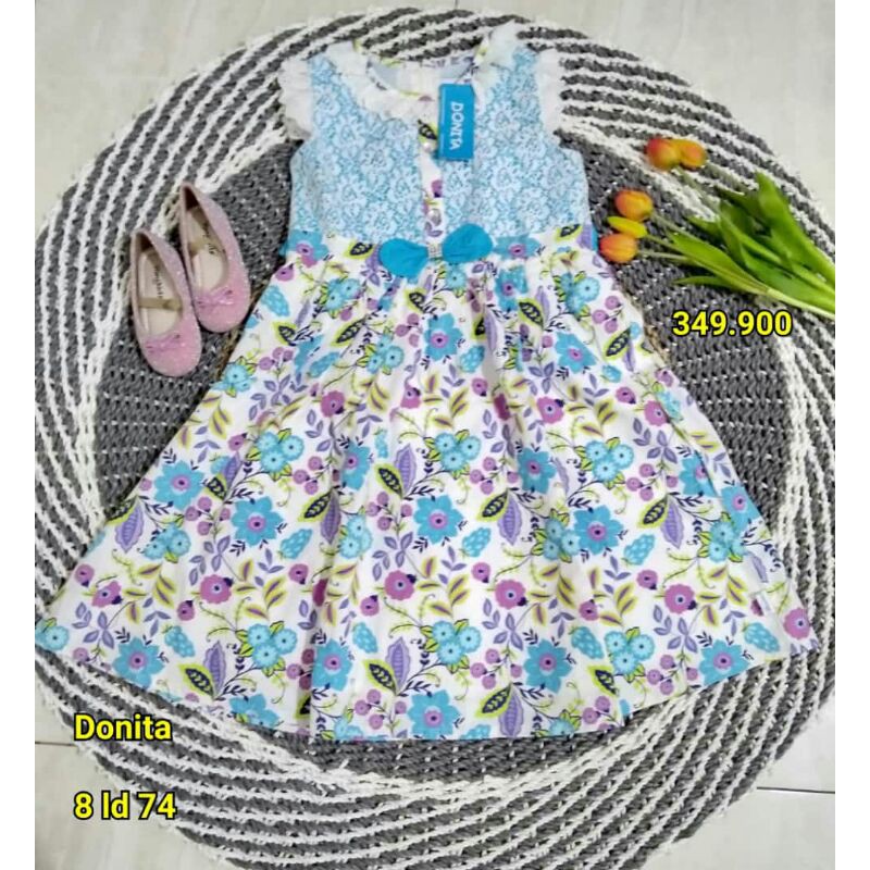 FILLYS Size 4/6/8/10 Baju Dress Anak Perempuan Merk DONITA Original Brand MATAHARI Renda Bunga Kerah