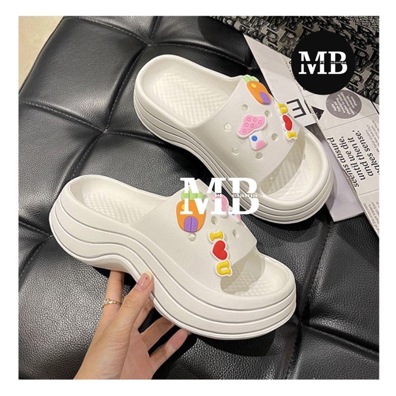 SANDAL JELLY WANITA SLOP WEDGES SLIPPER IMPORT CARROT