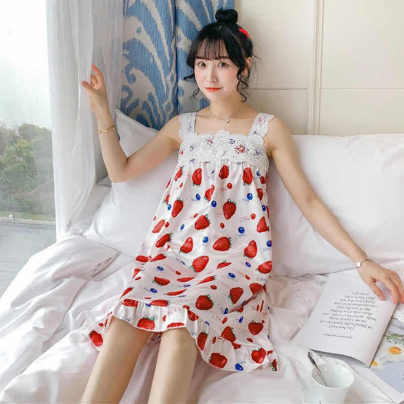 Daster Satin baju tidur wanita gaya renda imut