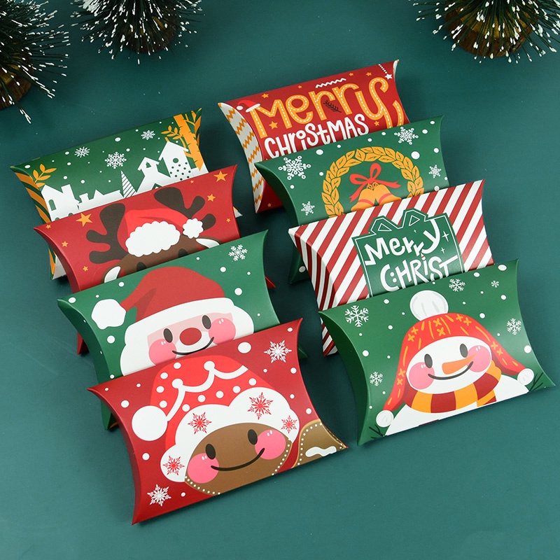 10pcs Kotak Permen / Cokelat / Cookies Motif Kartun Santa Claus / Rusa / Snowman Bahan Kertas Kraft