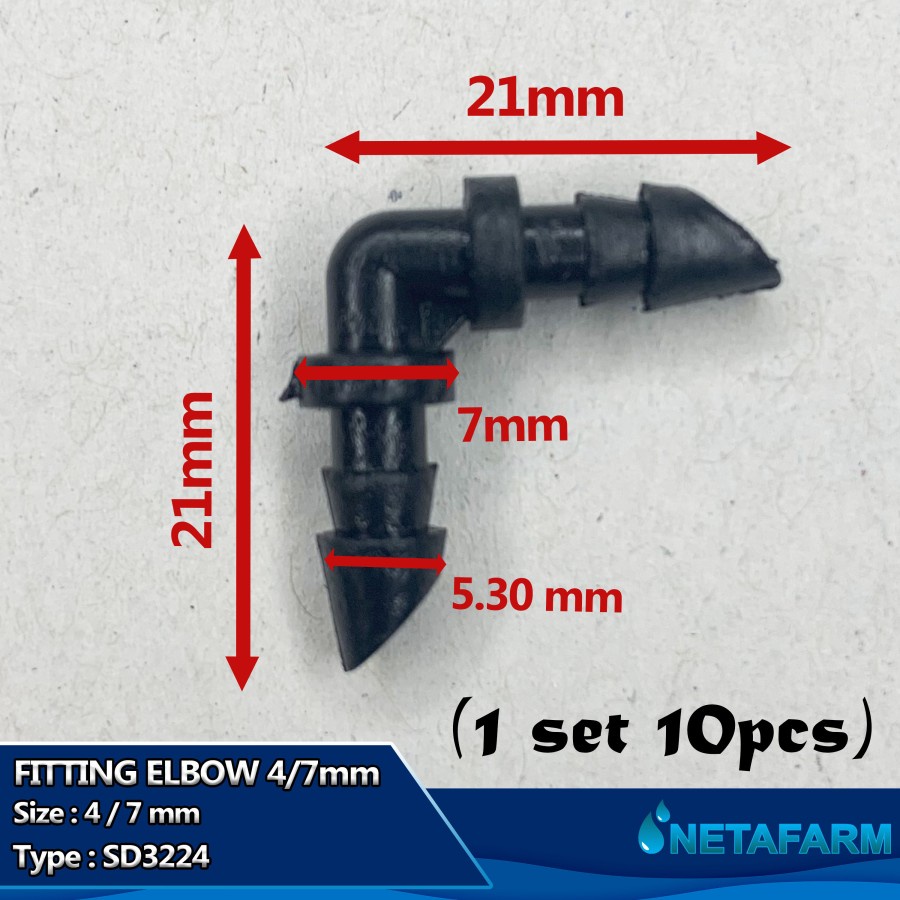 Konektor Nepel Fitting Elbow 4/7mm 1/4 Inch Irigasi SD3224 - 10pcs