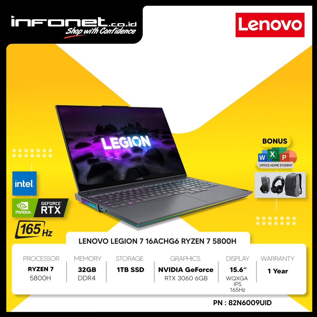 LENOVO LEGION 7 RYZEN 7 5800H 32GB 1TB RTX3060 6GB 16" IPS 165Hz W10 OHS