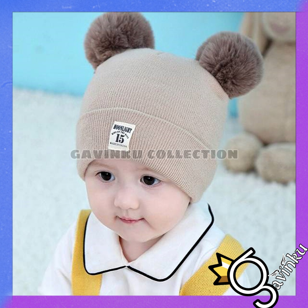 Topi Anak Laki Laki Perempuan Kupluk Bayi Model Pompom Moonlight 15 Usia 0 3 6 bulan umur 1 2 3 Tahun thn Motif Kucing Kelinci Karakter Lucu Rajut Musim Dingin