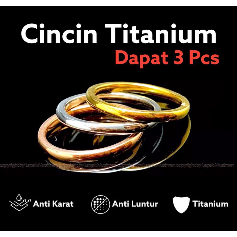 [Bayar di Tempat] Cincin Wanita Titanium Stainless Steel Anti Karat Model Tumpuk 3 Warna