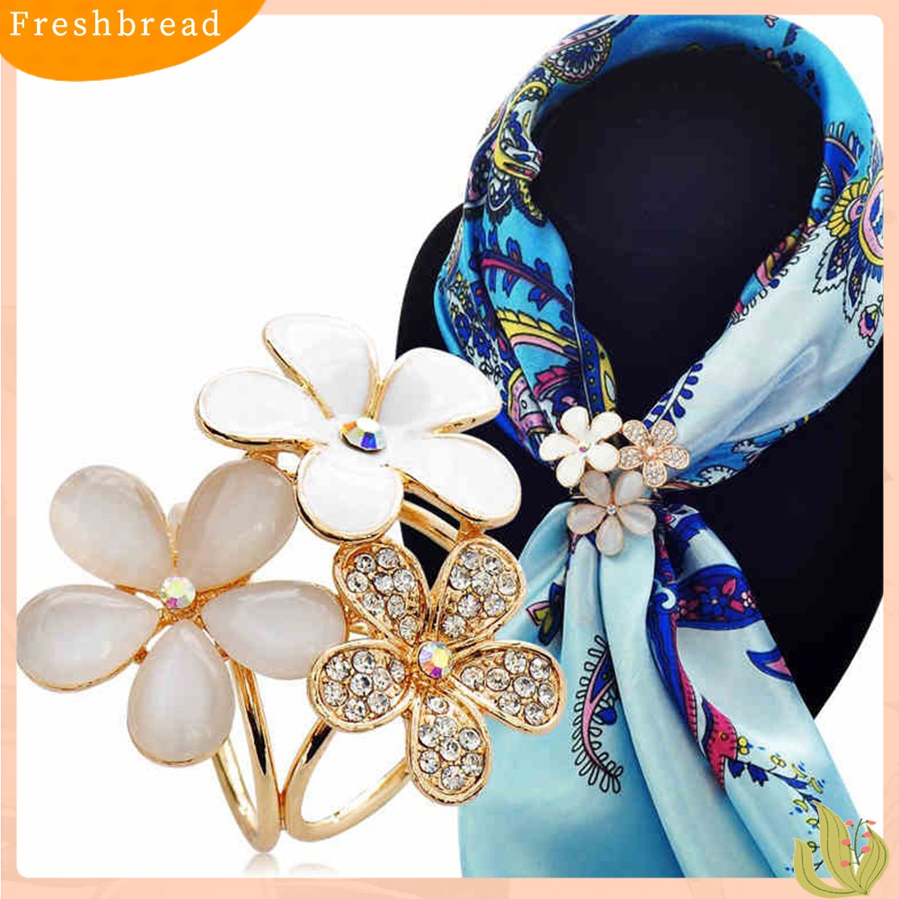 [ TERLARIS]Women Shiny Rhinestone Inlaid Flower Scarf Ring Clip Holder Brooch Pin Buckle