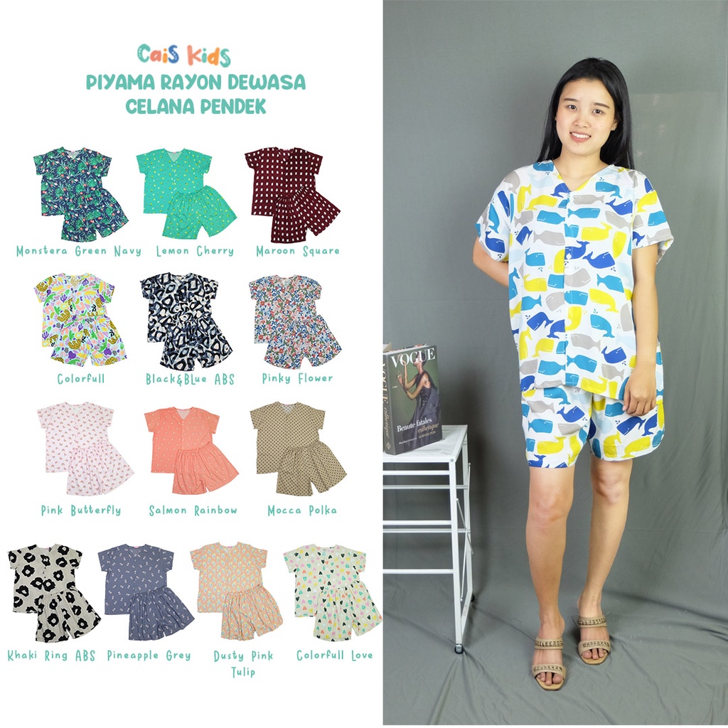 setelan piyama rayon EMMA LD 110 dewasa celana pendek baju tidur harian bahan lembut menyusui friendly