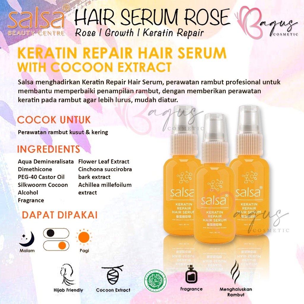 ⭐BAGUS⭐SALSA HAIR SERUM ROSE / GROWTH / KERATIN REPAIR | SERUM RAMBUT SALSA 80ml