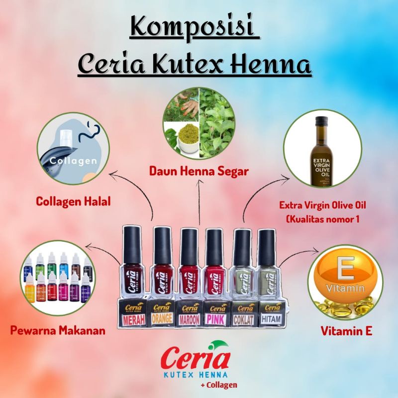 Kutek Halal Ceria Nail Henna Kuteks Muslimah Hena Kuku Sah Sholat Pewarna Kuku Collagen Maroon Hitam Sehat Glowing Sahabat Tuffah Nauraa Razeta Inai Pacar Kuku