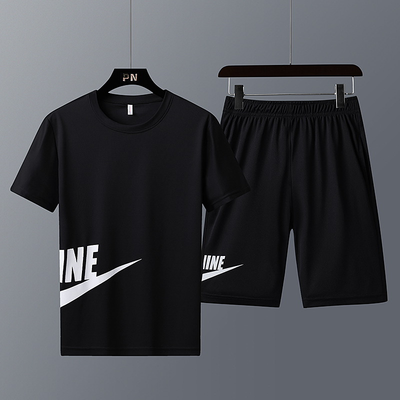 Set Kaos Round Neck &amp; Celana Pendek Pria Baju Olah Pria Men's Sport Set Vest Shirt Shorts TZ2011B