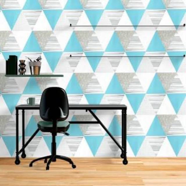 WALLPAPER DINDING MOTIF SEGI TIGA BIRU ABU