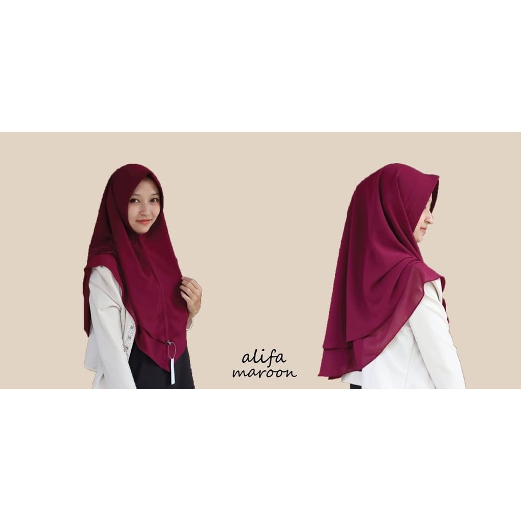 Khimar Alifa Maroon Hijab Instant Non Pad Premium by Shanie