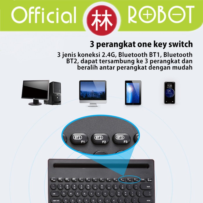 Robot KB10 Multi-Device Bluetooth &amp; 2.4G Wireless Keyboard 3 mode