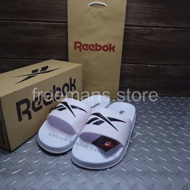 Sendal Reebok pria wanita selop couple flip flop sandal hang out slide sport putih hitam grade ori