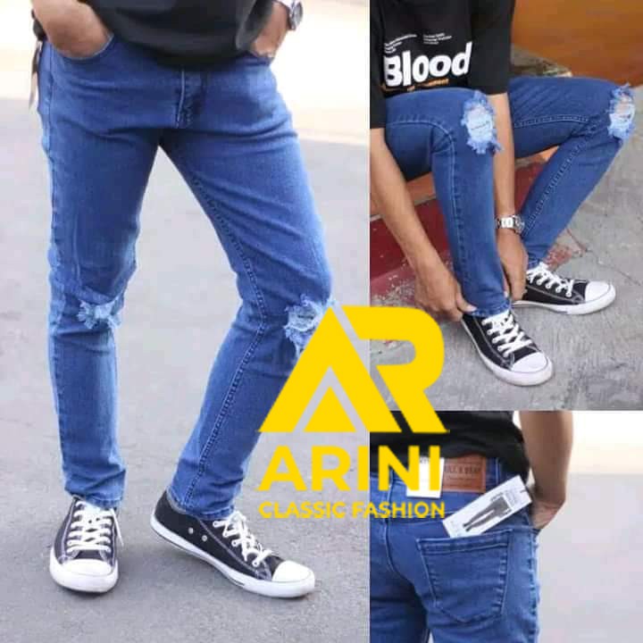 CELANA JEANS PRIA SOBEK LUTUT ROBEK RIPPED CELANA JEANS MURAH