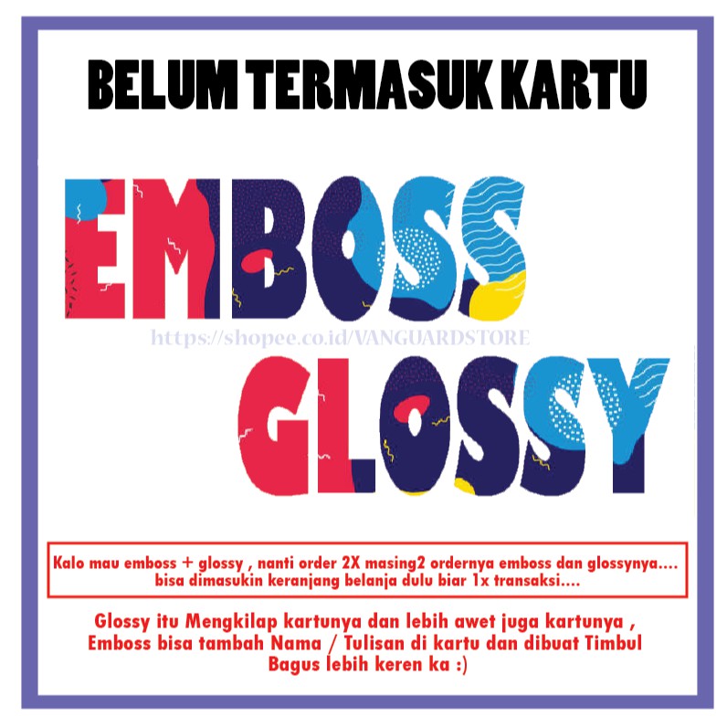 TAMBAH CETAK GLOSSY ATAU EMBOSS NAMA ATAU HURUF / TULISAN UNTUK KARTU EMONEY / PVC