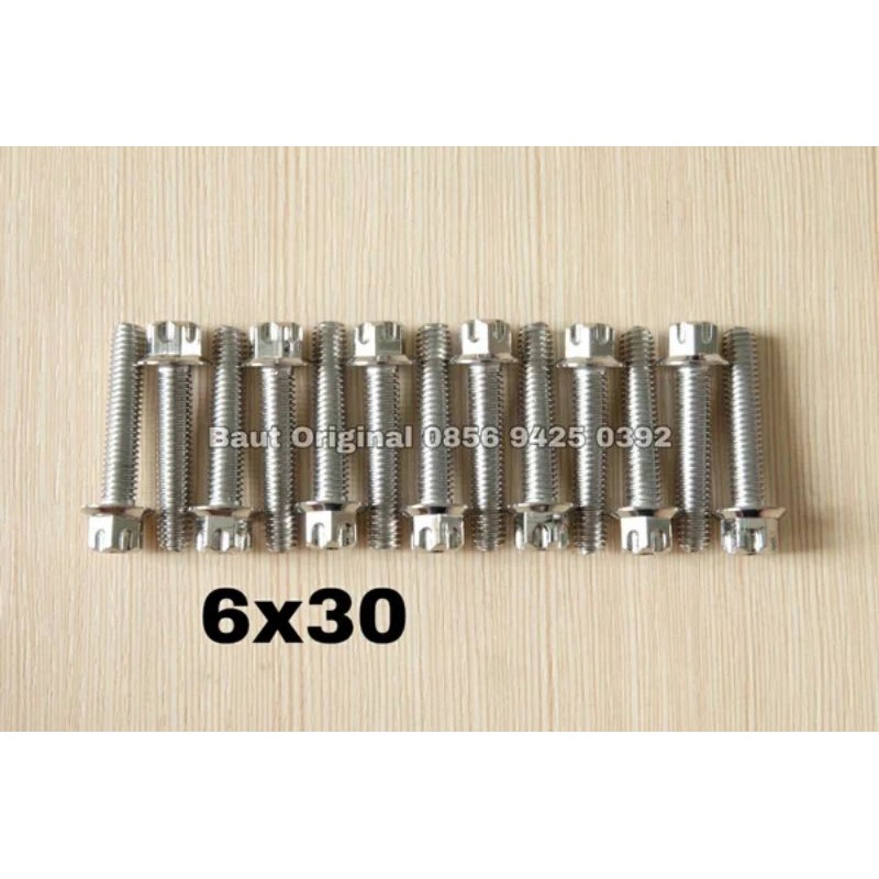 baut probolt gs1 6x30 mm stainless new model drat 10 panjang 3cm ukuran 10 silver gear 2 kunci belimbing heng