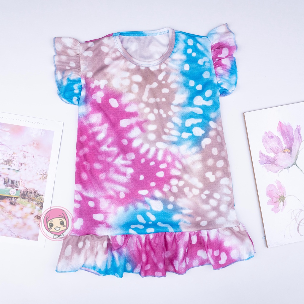 VS - DRESS RUFFLE TIE DYE ANAK / RUFFLE TDYE POLOS ANAK / DASTER ANAK USIA 2 - 6 TAHUN