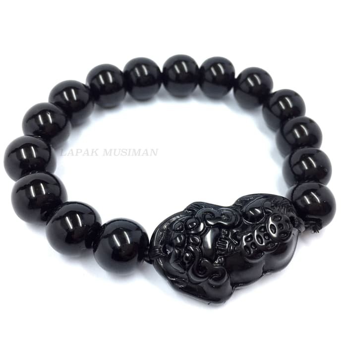 [Bayar di Tempat] GELANG PRIA WANITA BATU GIOK HITAM PIXIU 10MM