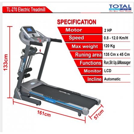 TL 270 TREADMILL LISTRIK - AUTO INCLINE TOTAL FITNESS ORIGINAL