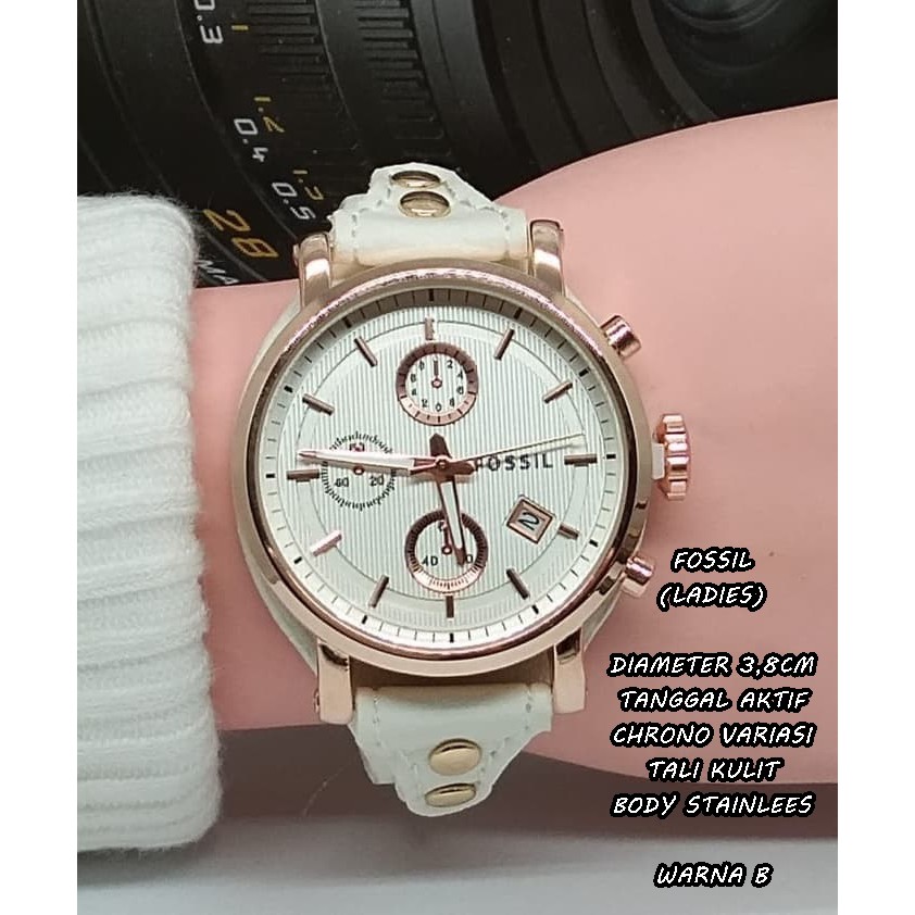 JAM TANGAN WANITA FASHION TALI KULIT TANGGAL AKTIF CHRONO VARIASI