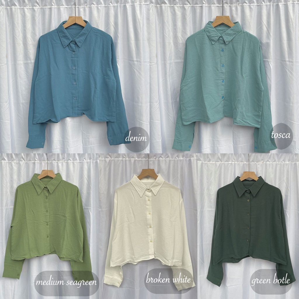 BAJU KEMEJA ATASAN BLOUSE WANITA HANIN CROP / KEMEJA CROP / KEMEJA LENGAN PANJANG