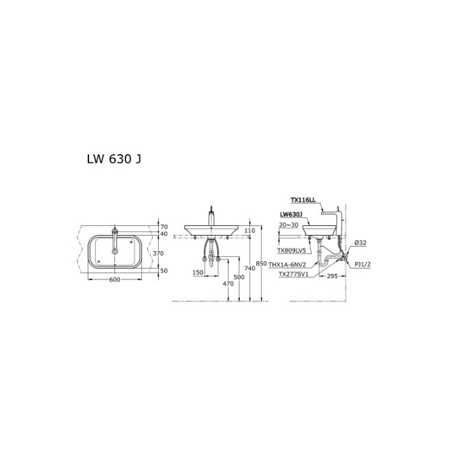 Wastafel TOTO LW 630 J Body Only/ LW630J