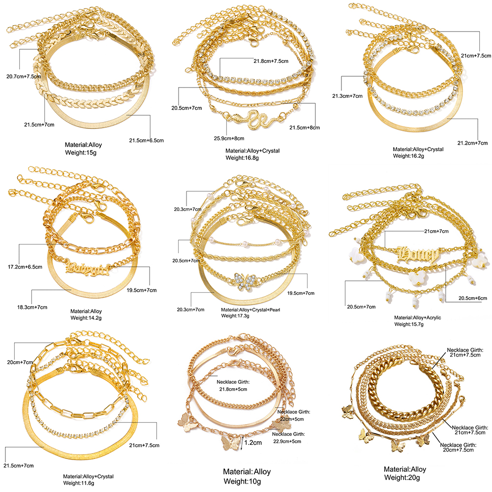 Butterfly Gelang Rantai Emas Multilayer Desain Kupu-Kupu Aksen Berlian Gaya Retro Untuk Wanita
