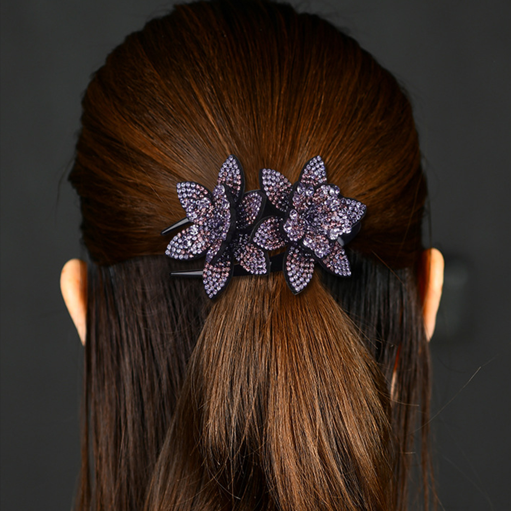 Needway  Crystal Large Size Headwear Rhinestone Double Flower Crystal Hair Clip