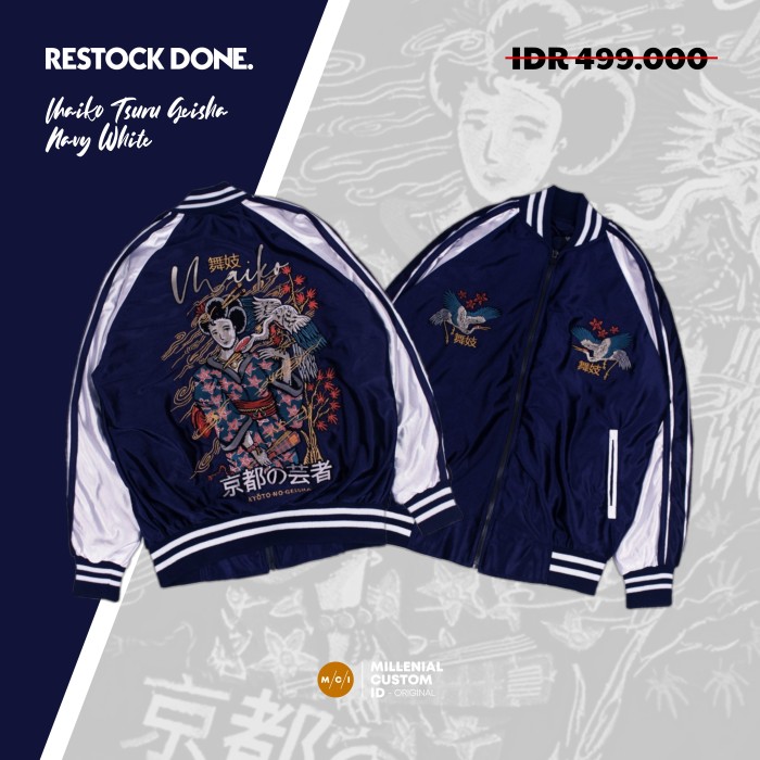 Sukajan Jacket Bomber Jaket Sukajan Maiko Tsuru Geisha Navy Sukajan - Maiko Navy, M