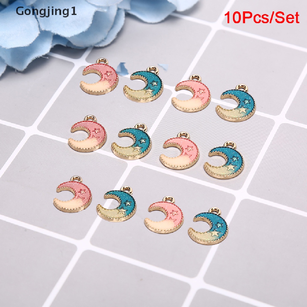 Gongjing1 / 10pcs / set Liontin Enamel Bentuk Bulan / Bintang Untuk Diy Perhiasan