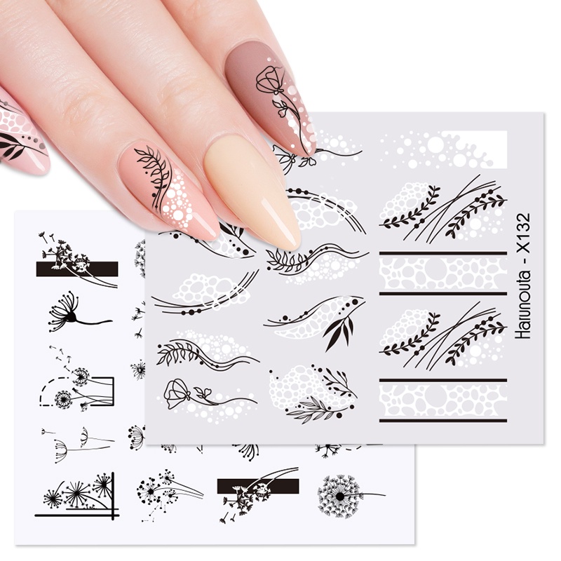 Harunouta 1pc Stiker Decal Transfer Air Motif Hati / Bunga / Daun Untuk Dekorasi Nail Art / Manicure