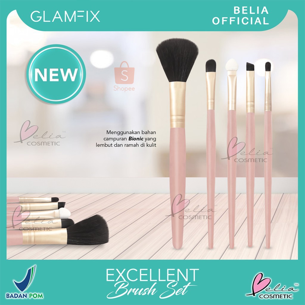 ❤ BELIA ❤ GlamFix Excellent Brush Set isi 5 pcs | Glam fix Kuas You Makeups Make Up