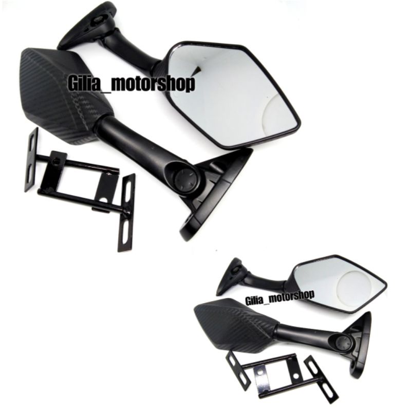 Spion Motor R25 Carbon Mirror putih plus Breket Nmax R25 R15 PCX Adv CBR ninja