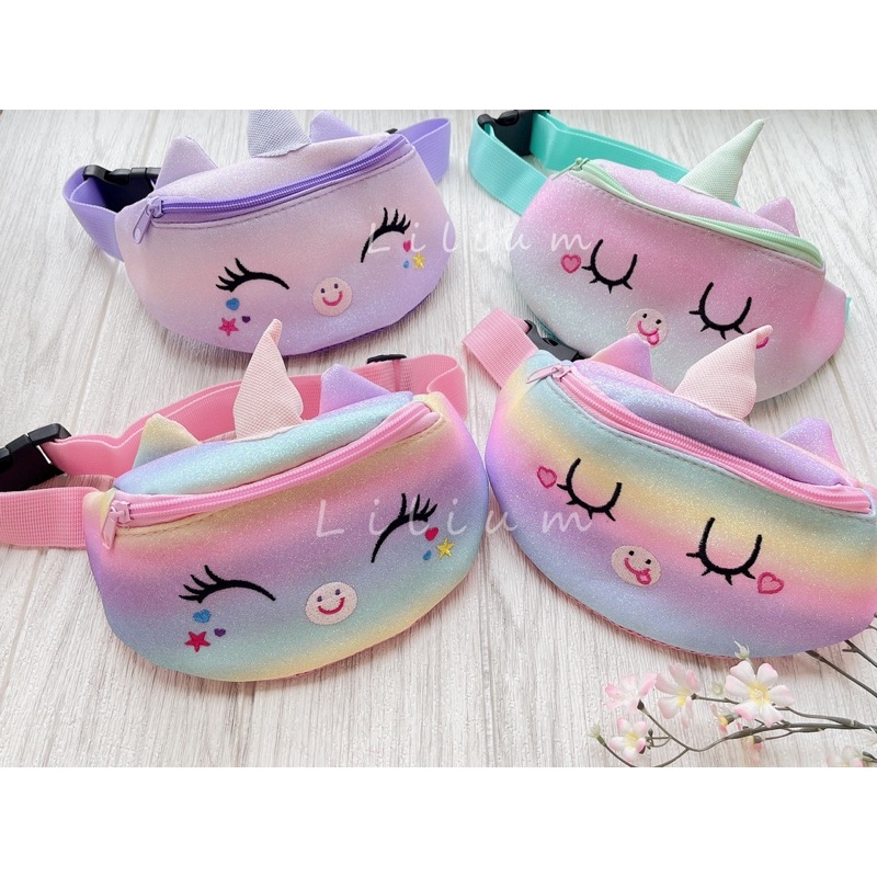 Tas pinggang Glitter unicorn TU055 anak perempuan sd tk waist bag