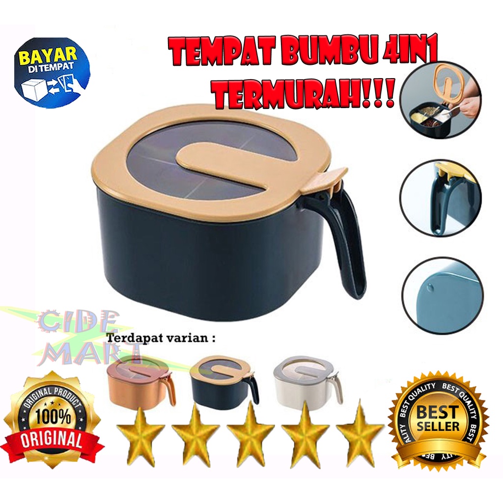 Tempat Bumbu Dapur 4IN1 Free Sendok Rak Seasoning Box 4 Sekat Kotak Wadah Toples Praktis Kitchen