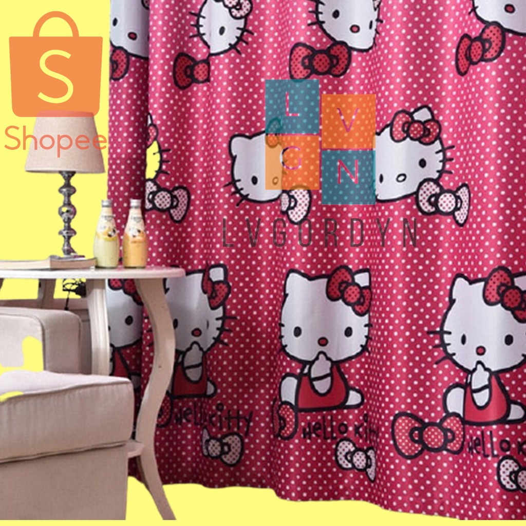 Gorden blackout import hellokiity pink putih 100 x 220 cm gorden jendela gorden pintu gorden shopee
