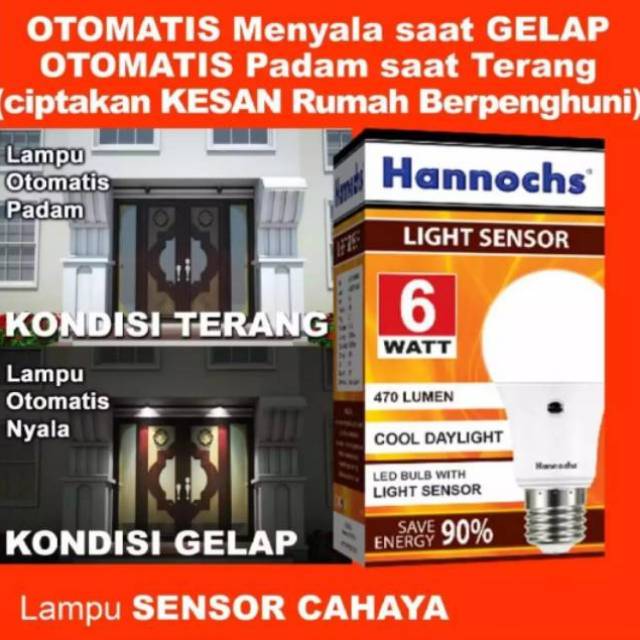 Lampu Sensor Cahaya Otomatis Hannochs 6w