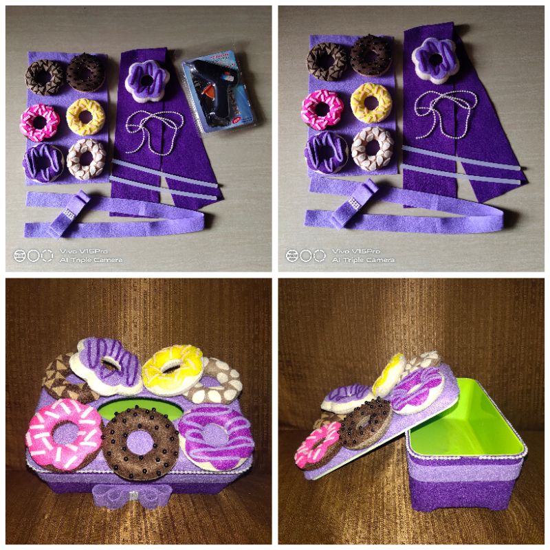 Paket DIY Kerajinan Tangan Prakarya Handmade Kotak Tissue Flanel DONAT UNGU Karakter Unik Lucu by Re