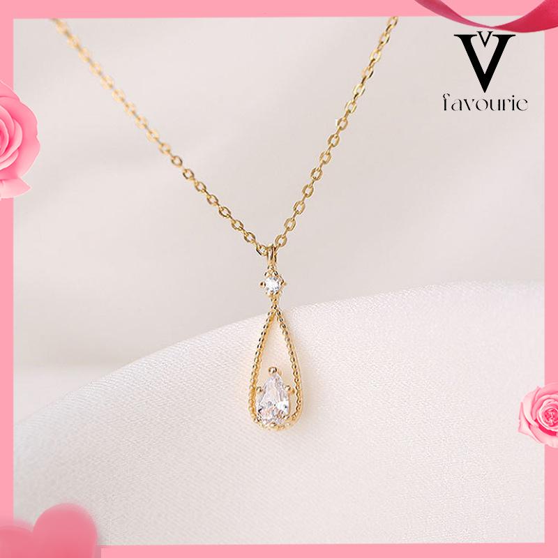 [COD]Fashion Indah Water Drop Zircon Kalung Wanita Sederhana Temperamen Rantai Klavikula-FA