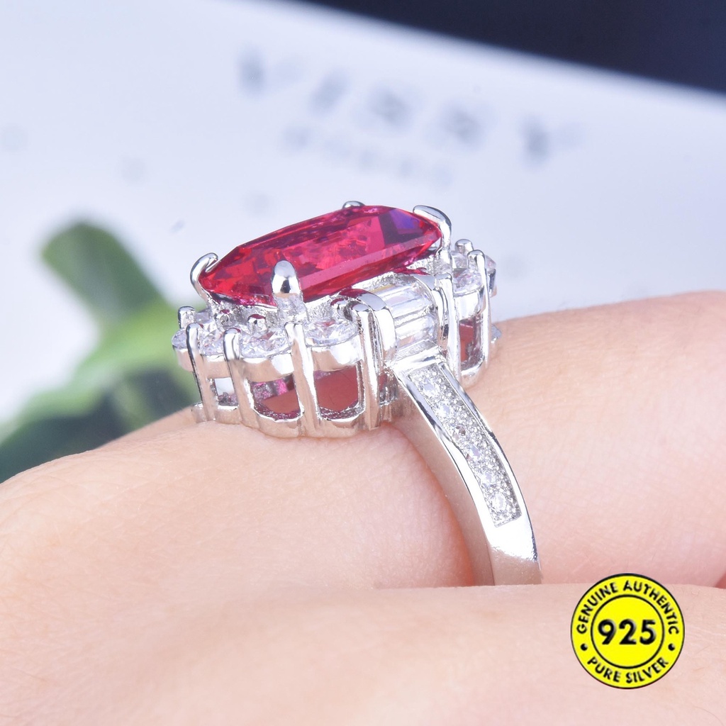 New Ruby Square Diamond Ring Luxury Colored Gems Adjustable Opening