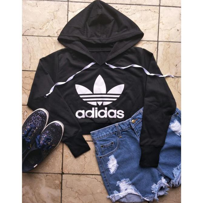 Fashion-Wanita-Atasan-Wanita- Hot Sale  Sweater Crop Adidas ( Real Pict ) -Crop-Top.