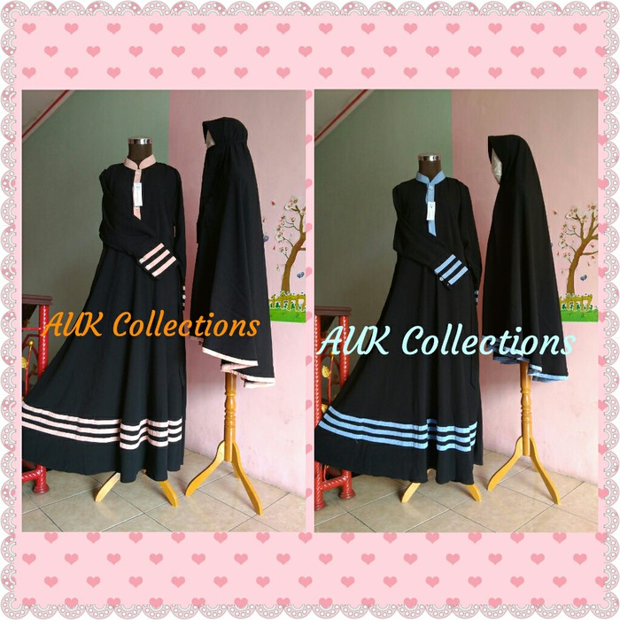 Gamis Syari + cadar hitam list warna / Gamis Wolfish