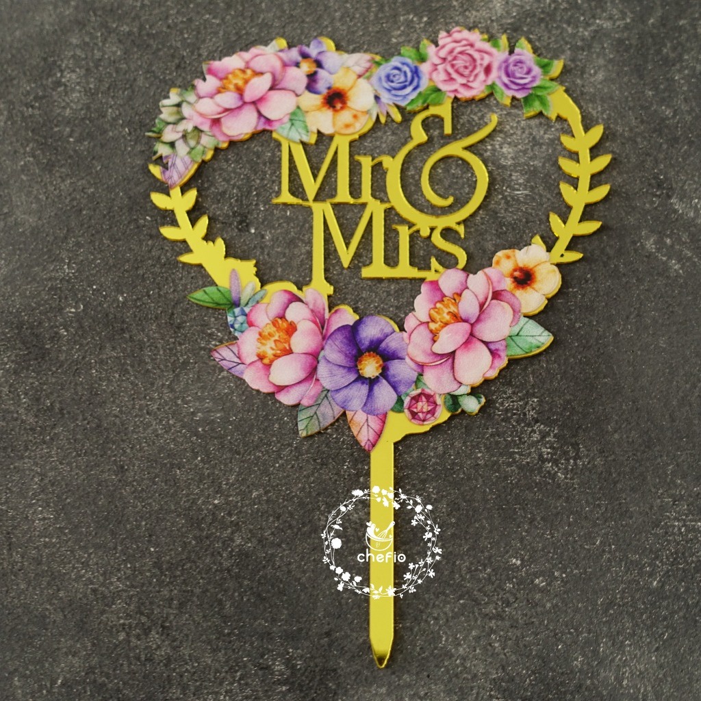 (isi 5pcs) Cake Topper Mr and Mrs Acrylic / Tusukan Hiasan Kue Topper Wedding