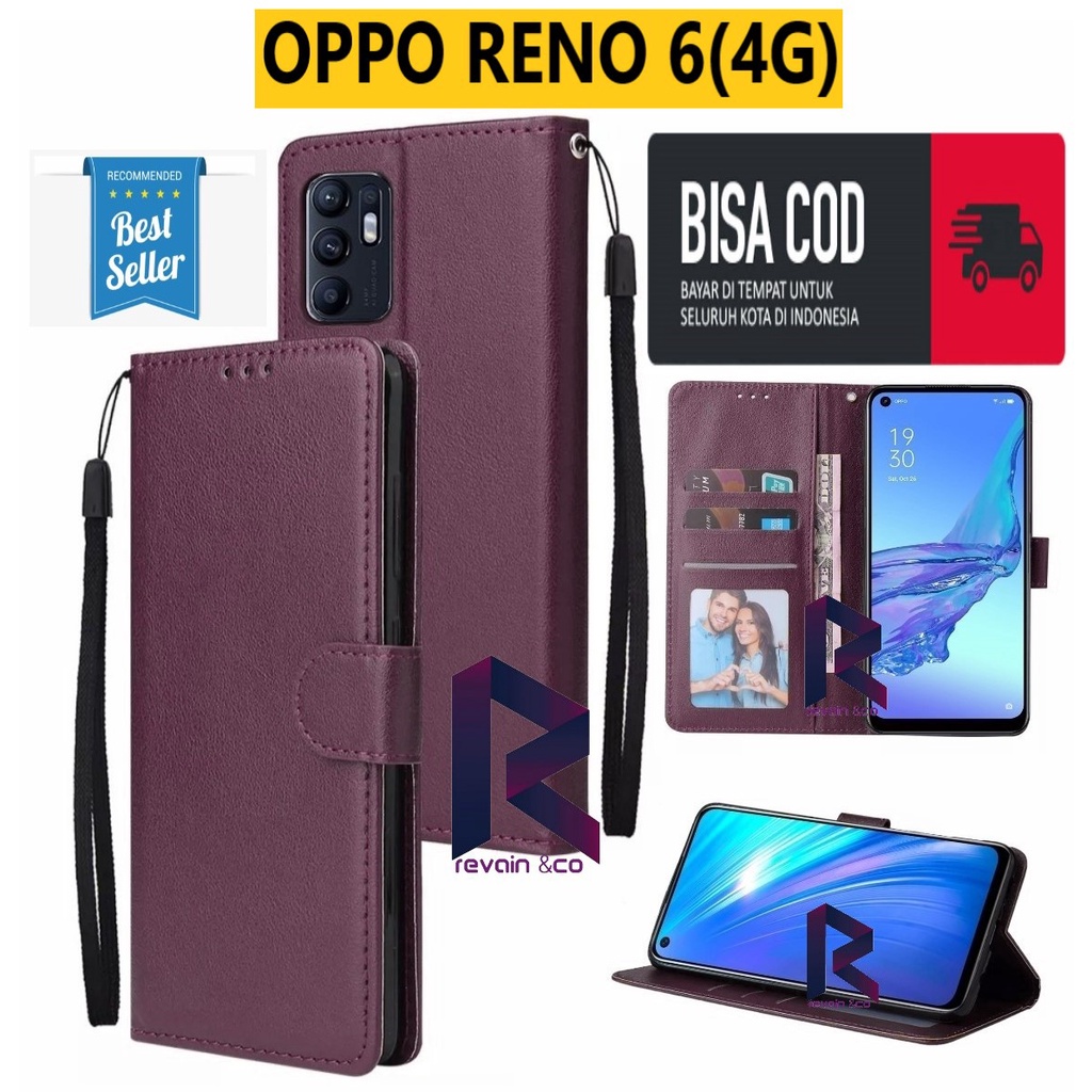 CASING NEW OPPO RENO 6 4G FLIP WALLET LEATHER KULIT PREMIUM SARUNG BUKA TUTUP FLIP CASE OPPO RENO 6 4G