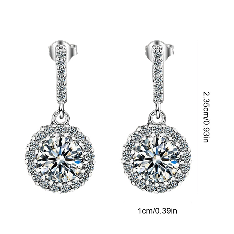 Anting Juntai Bentuk Bulat Kubik Zirkonia Warna Silver Gaya Klasik Untuk Wanita