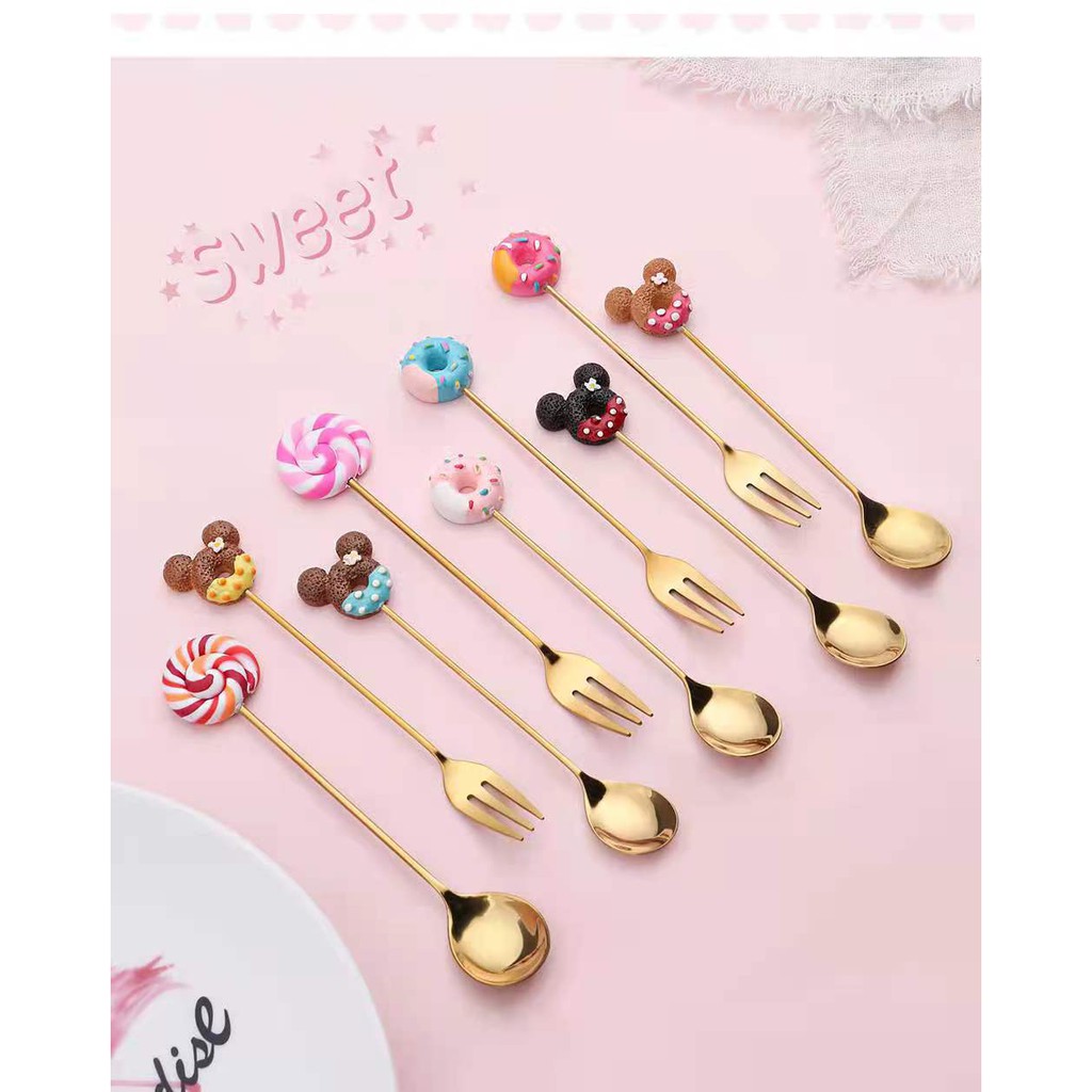 Sendok Garpu Cake Mini Dessert Motif Gold /Pcs