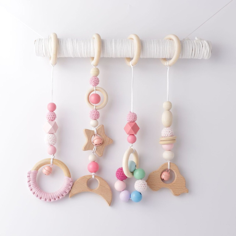 Mary 4pcs / Set Mainan Rattle Teether Ring Kayu Untuk Bayi Newborn