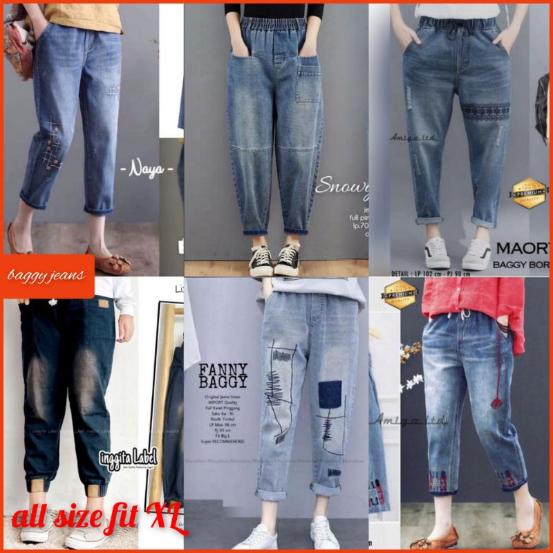 celana wanita korea baggy jeans terbaru - all size fit XL(banyak model)