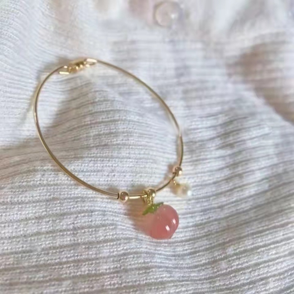 1pc Gelang Bangle Adjustable Dengan Liontin Mutiara Peach Untuk Wanita